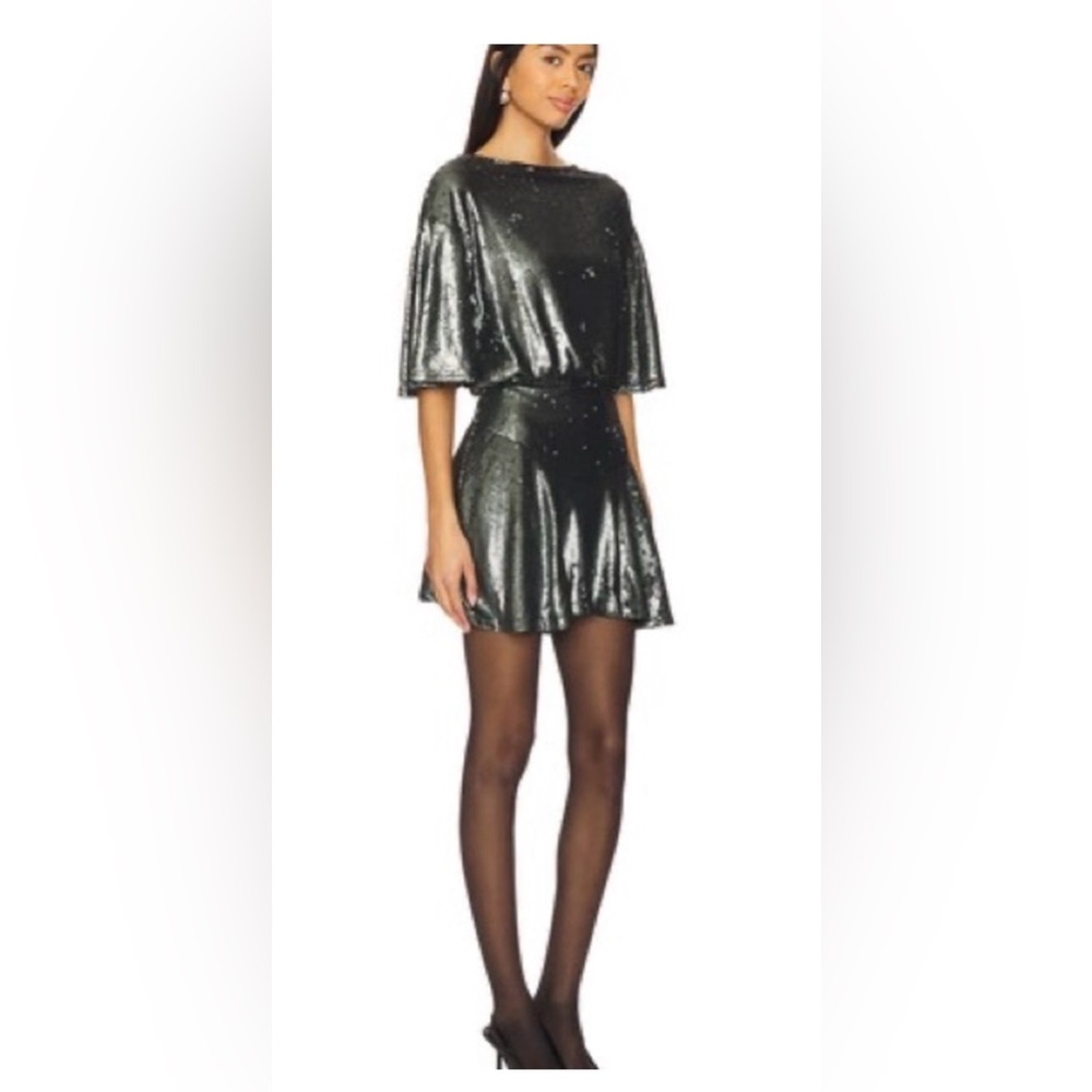 NWOT Free People Shimmery Black Mini Dress with Dolman Sleeves retails for $300!